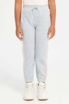 Girls Grey Melange Scuba Active Pants