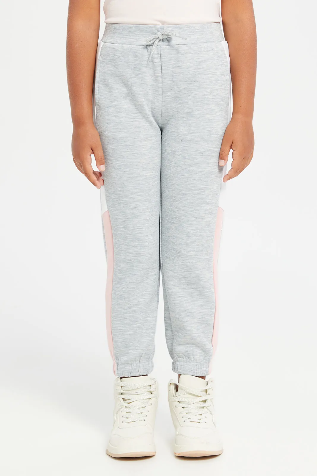 Girls Grey Melange Scuba Active Pants