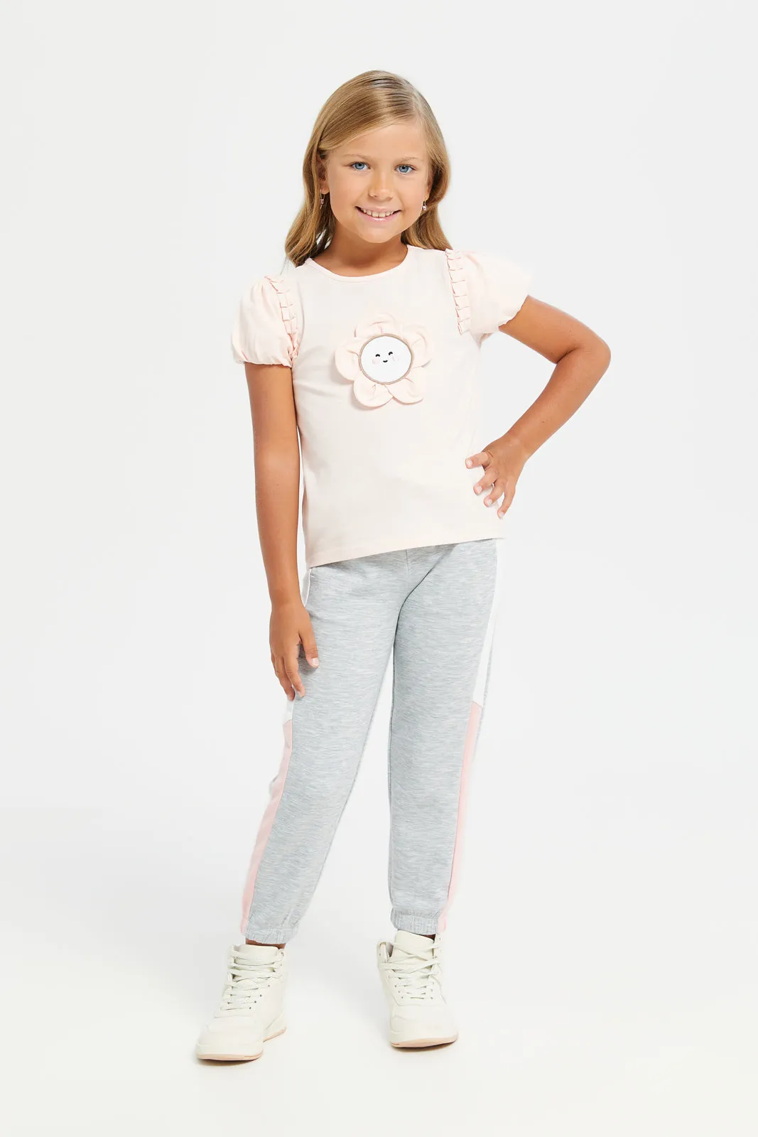 Girls Grey Melange Scuba Active Pants
