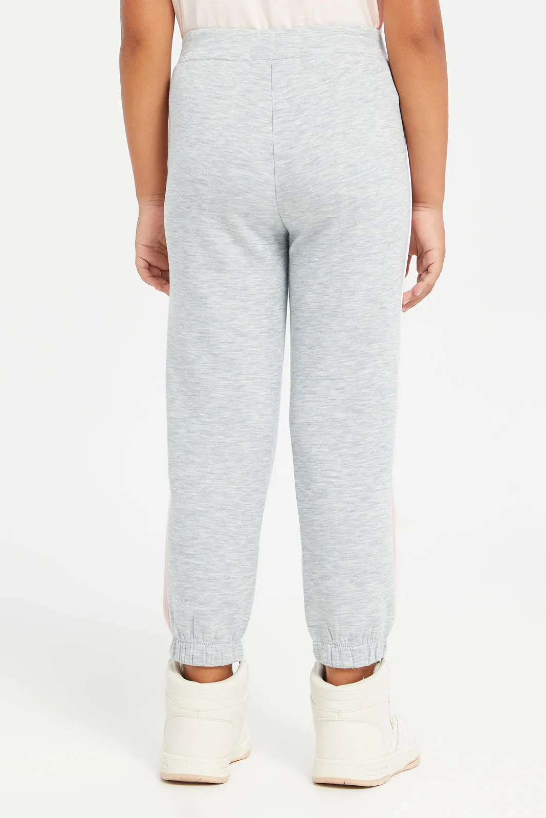 Girls Grey Melange Scuba Active Pants