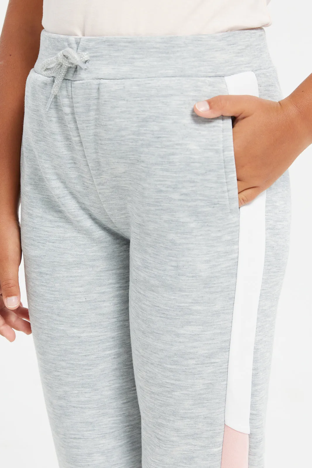 Girls Grey Melange Scuba Active Pants