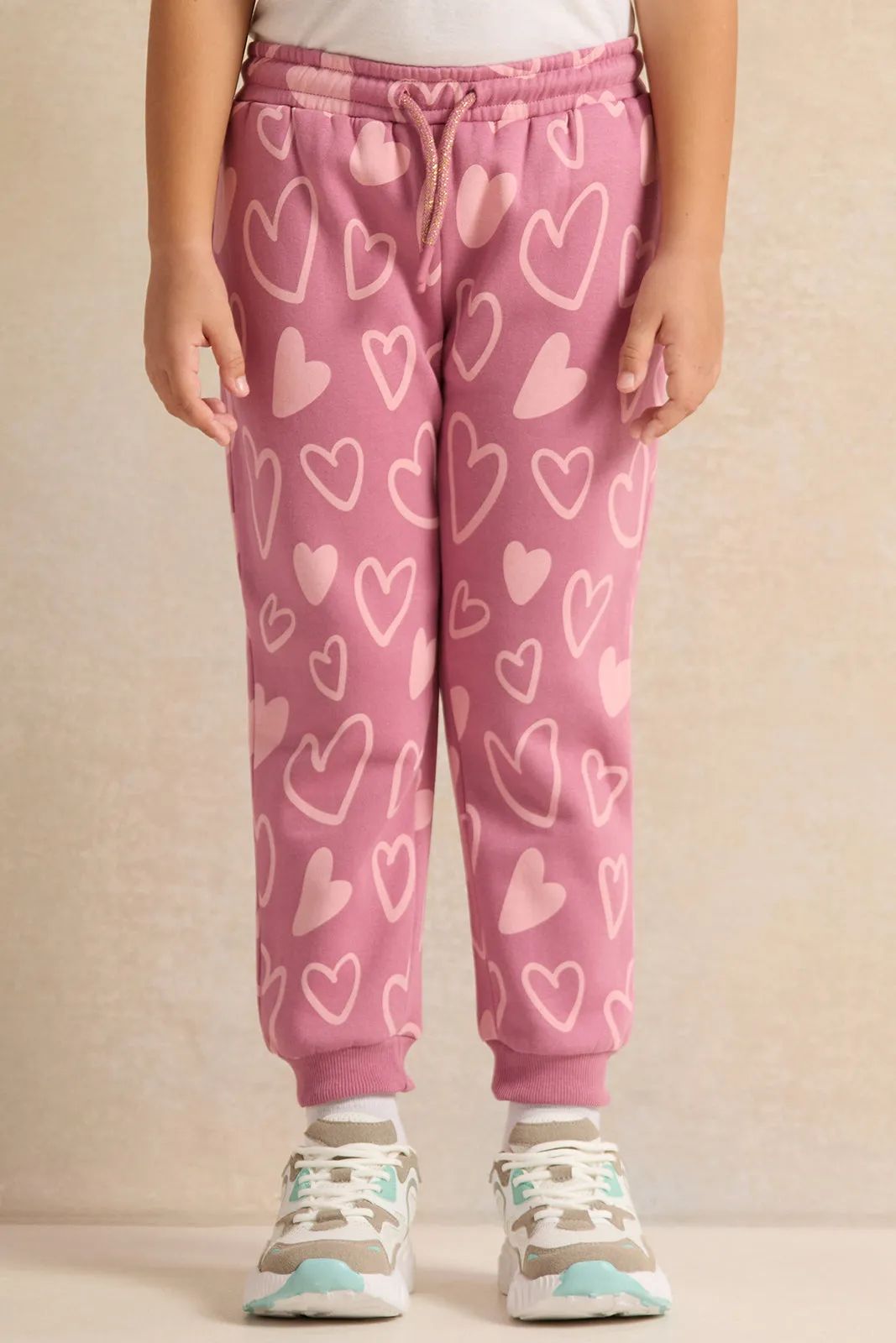 Girls Pink Allover Print Jog Set (2 Piece)