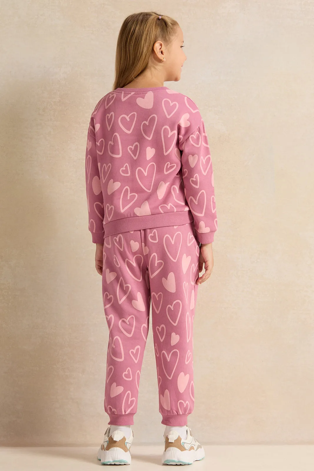 Girls Pink Allover Print Jog Set (2 Piece)