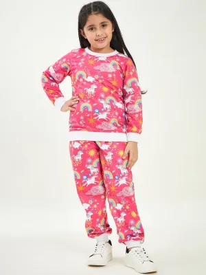 Girls Printed Fleece Sweatshirt With Joggers - Ps Peaches