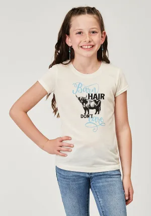 GIRLS SHORT SLEEVE POLY RAYON CREAM WESTERN T SHIRT WITH SCREEN PRINT DECORATION