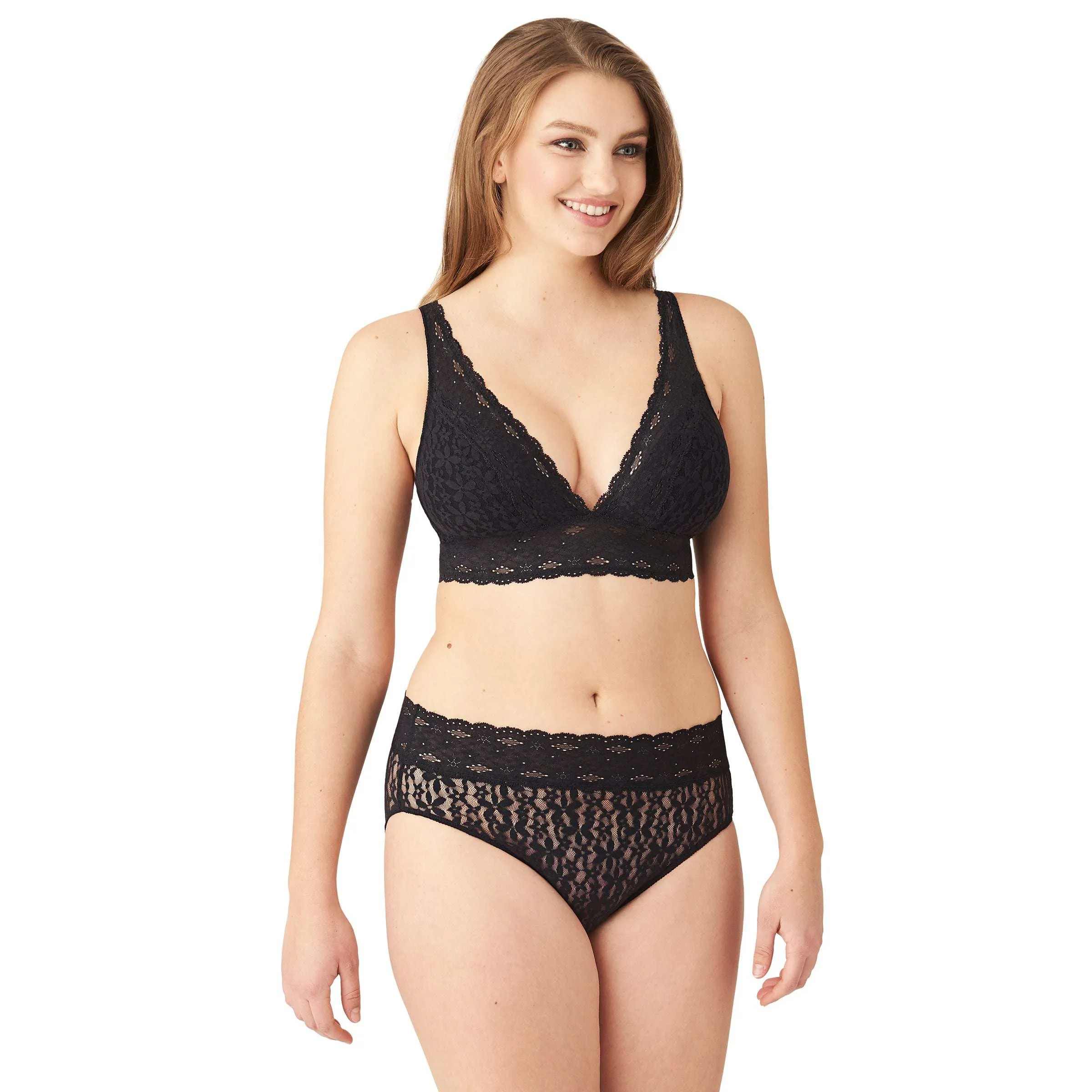 Halo Non Padded Non Wired 3/4th Cup Bridal Wear Medium coverage Lace Bralette - Black