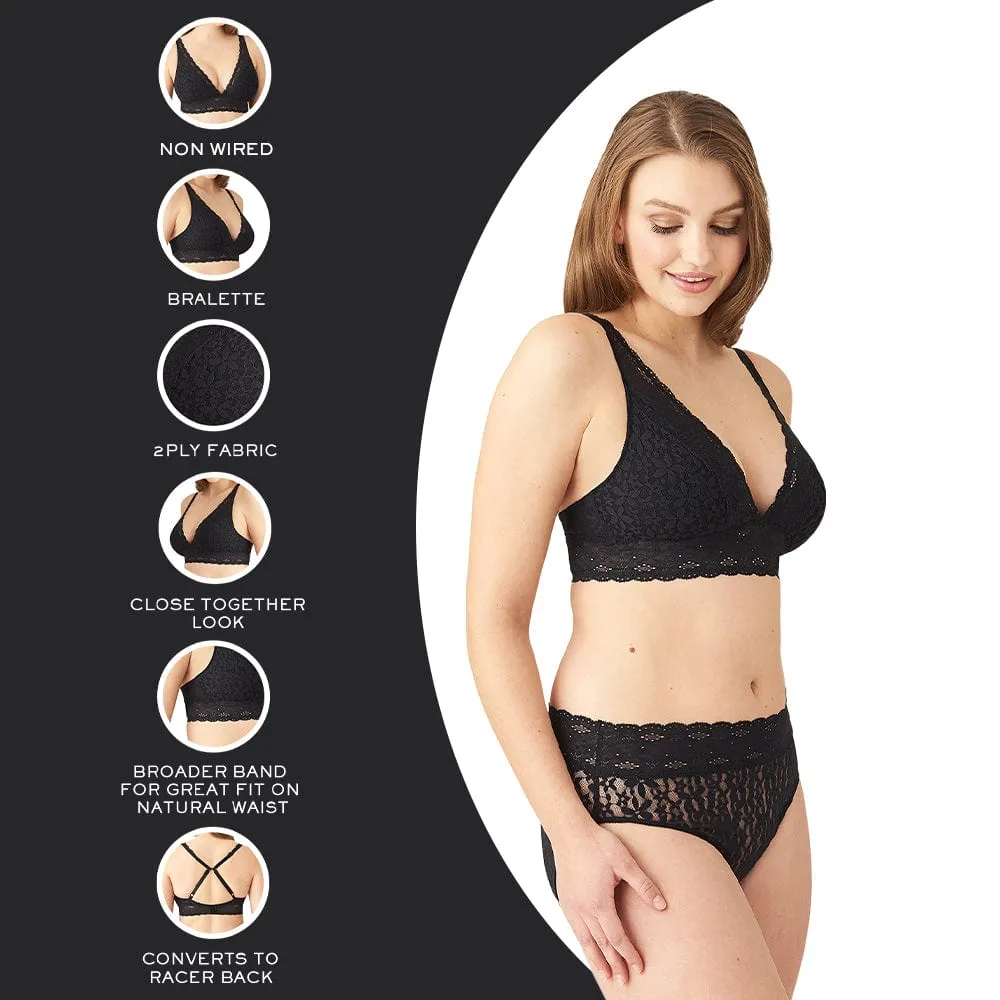 Halo Non Padded Non Wired 3/4th Cup Bridal Wear Medium coverage Lace Bralette - Black