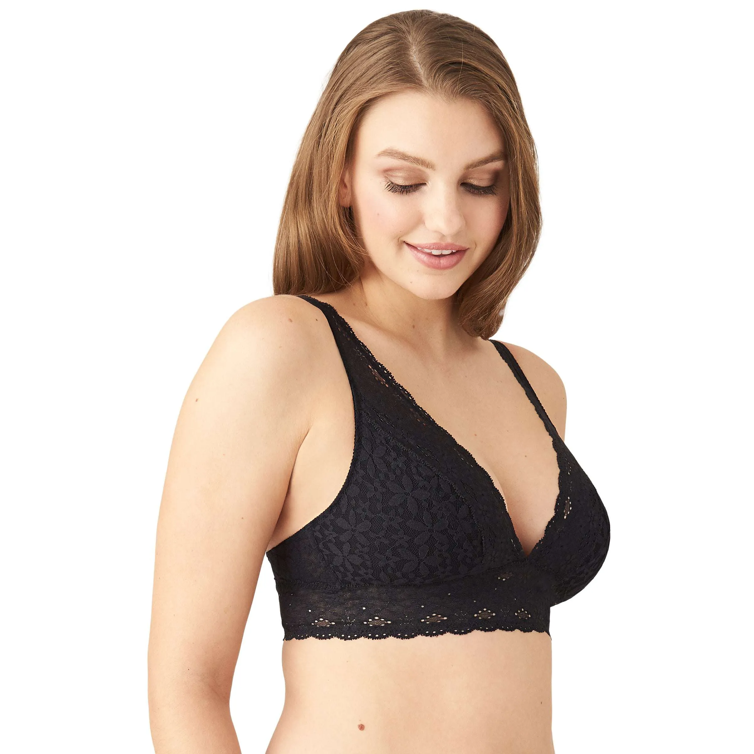 Halo Non Padded Non Wired 3/4th Cup Bridal Wear Medium coverage Lace Bralette - Black
