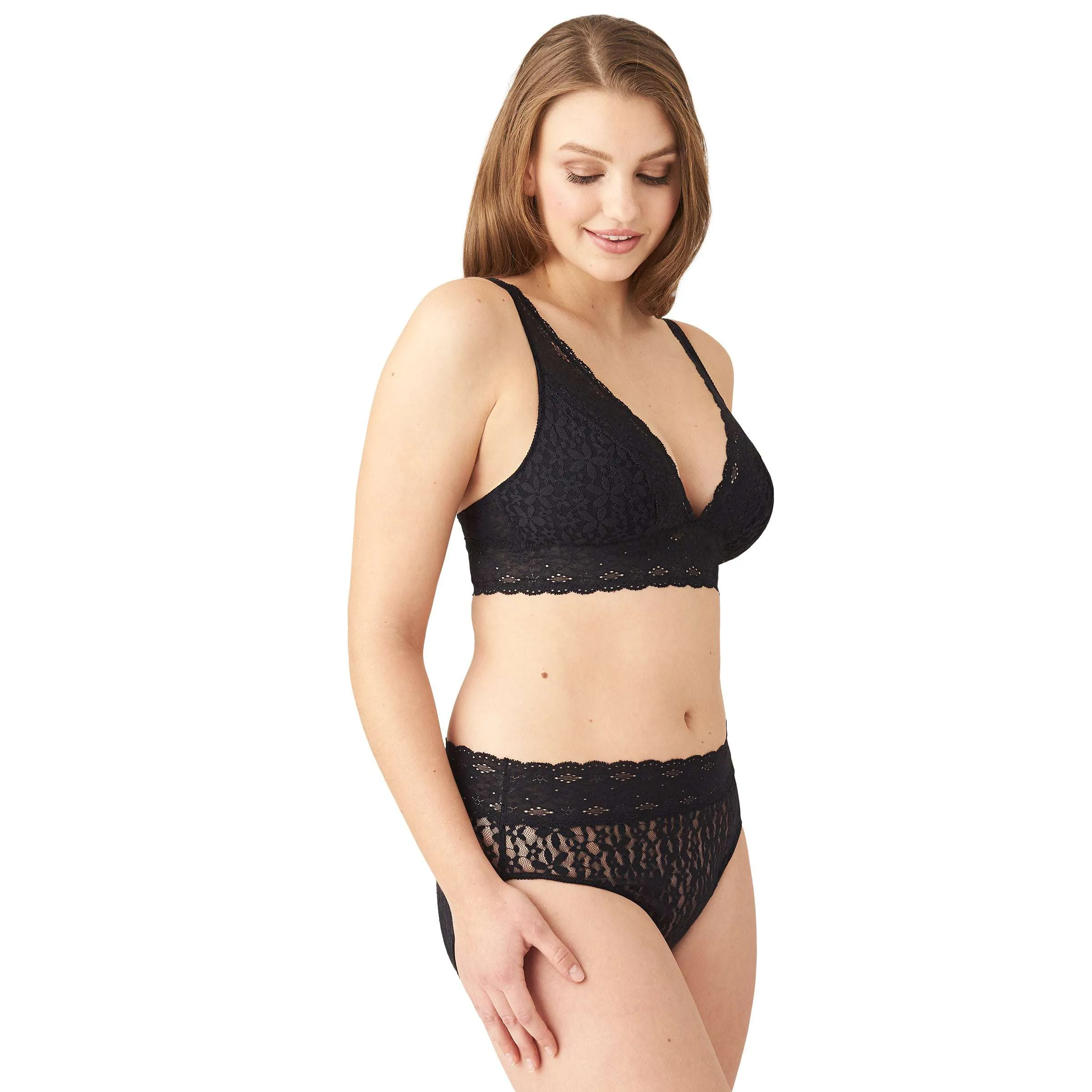 Halo Non Padded Non Wired 3/4th Cup Bridal Wear Medium coverage Lace Bralette - Black