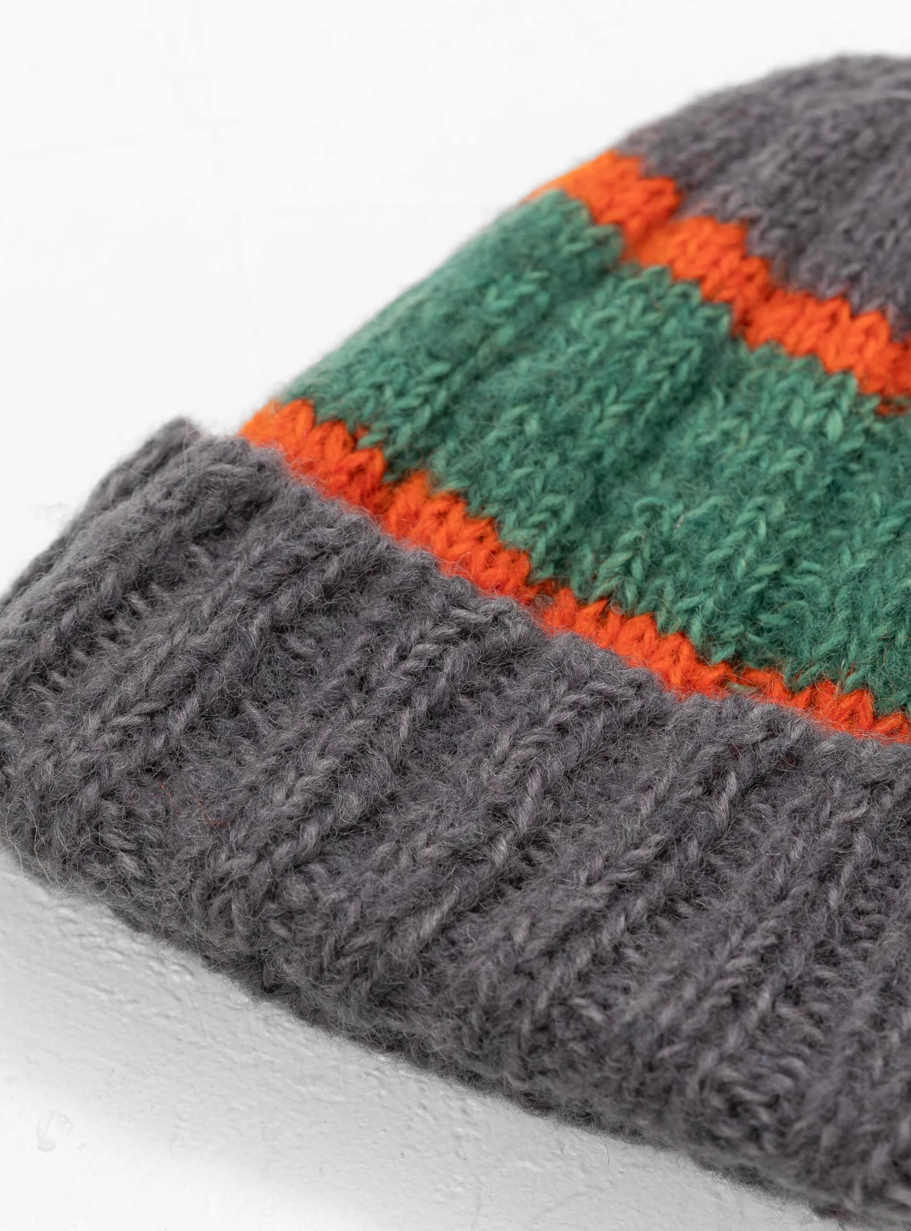 Hand Knit Line Beanie Grey & Green