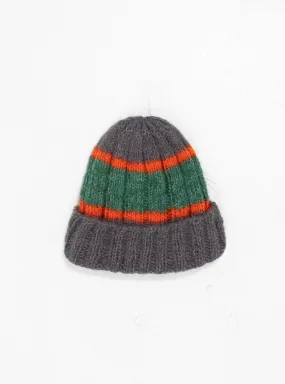 Hand Knit Line Beanie Grey & Green