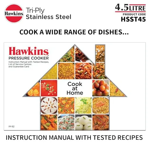 Hawkins 4.5 Litre Triply Stainless Steel Pressure Cooker, Inner Lid Cooker, Silver (HSST45)