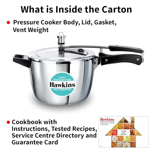 Hawkins 4.5 Litre Triply Stainless Steel Pressure Cooker, Inner Lid Cooker, Silver (HSST45)