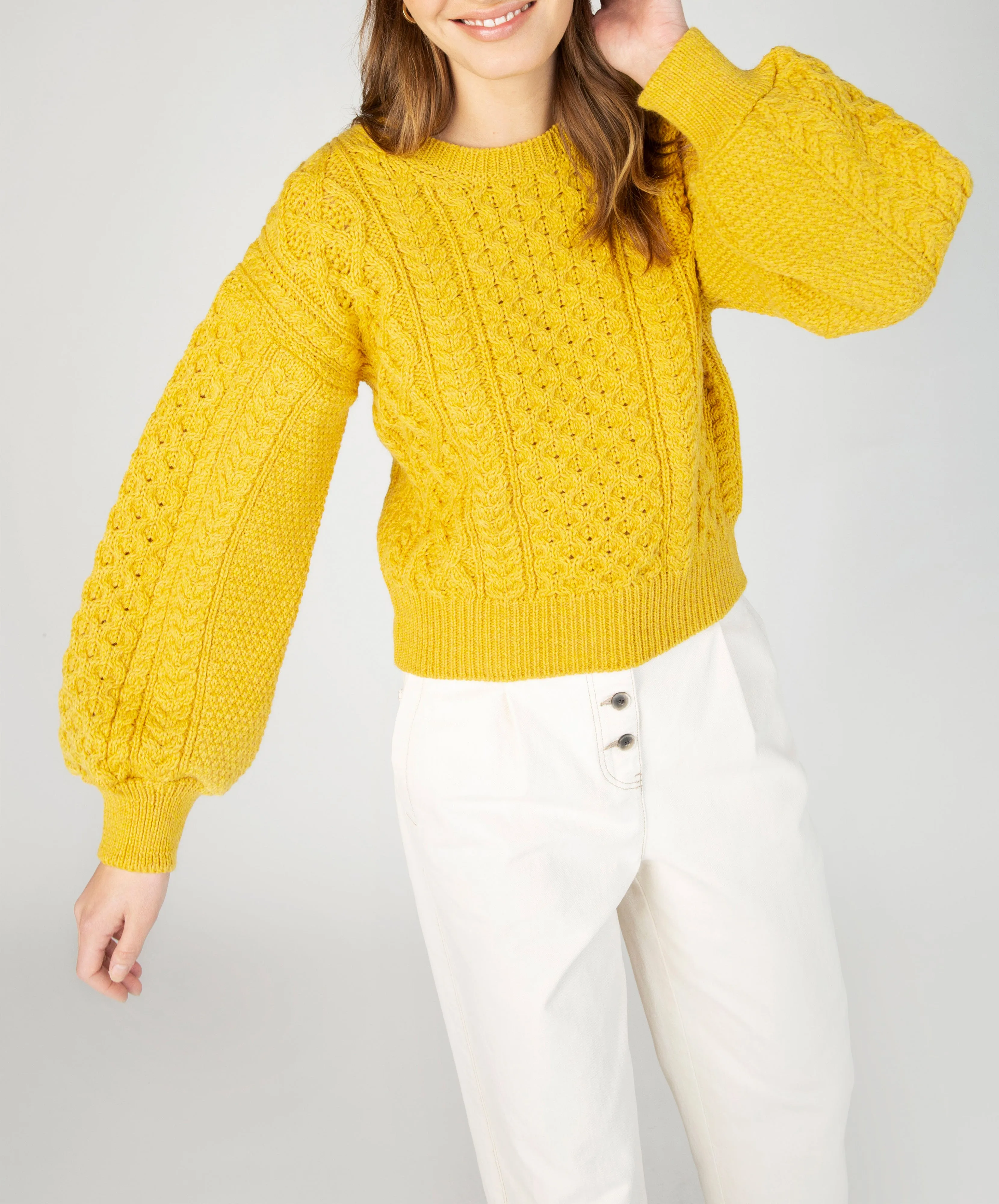 Honeysuckle Cropped Aran Sweater Sunflower