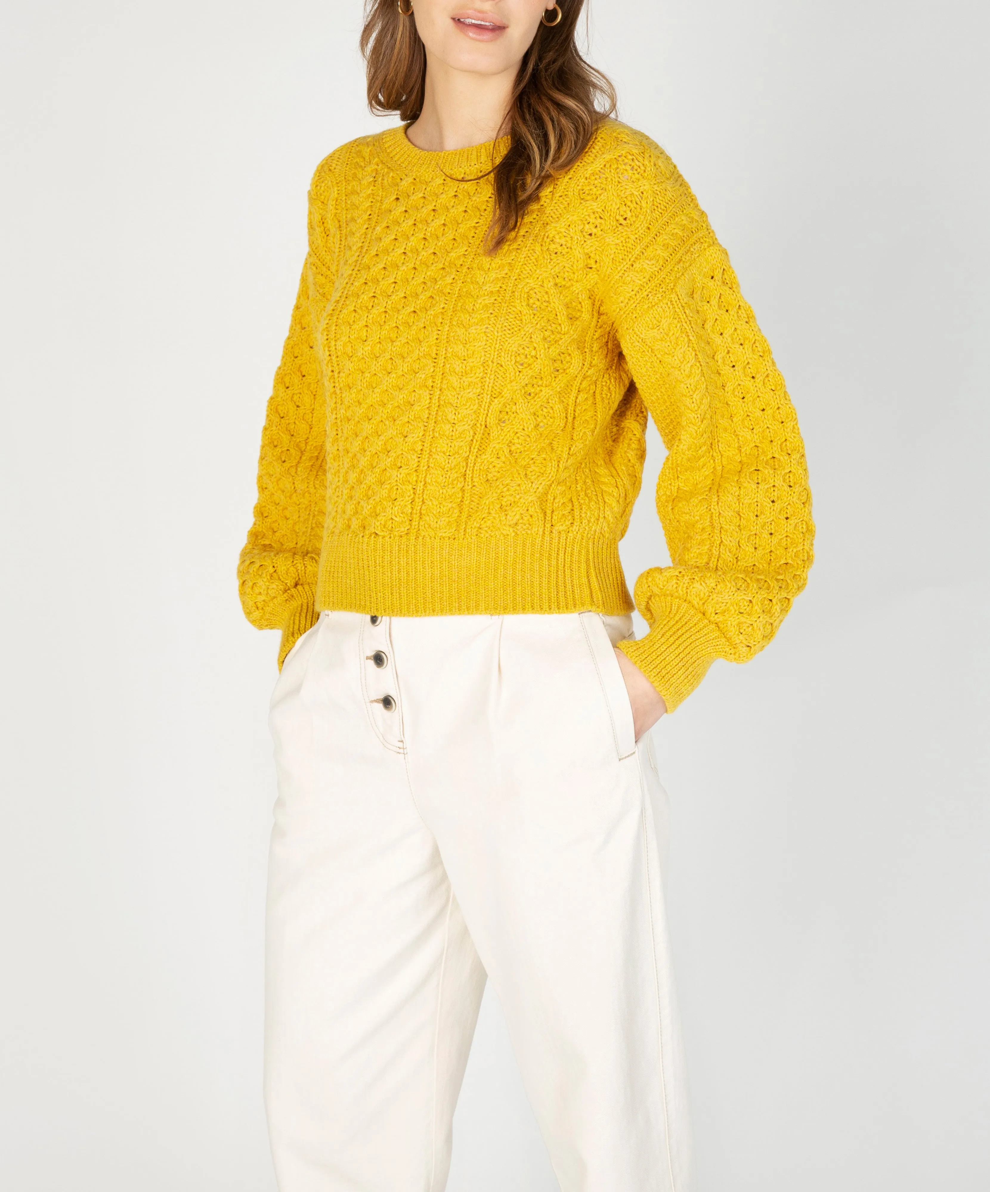 Honeysuckle Cropped Aran Sweater Sunflower