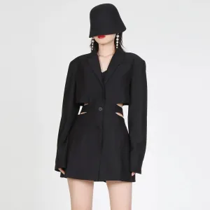 Irregular Hollow Out Blazer For Women V Neck Long Sleeve Patchwork Belt Blazers Female Spring Clothes Fashion Style