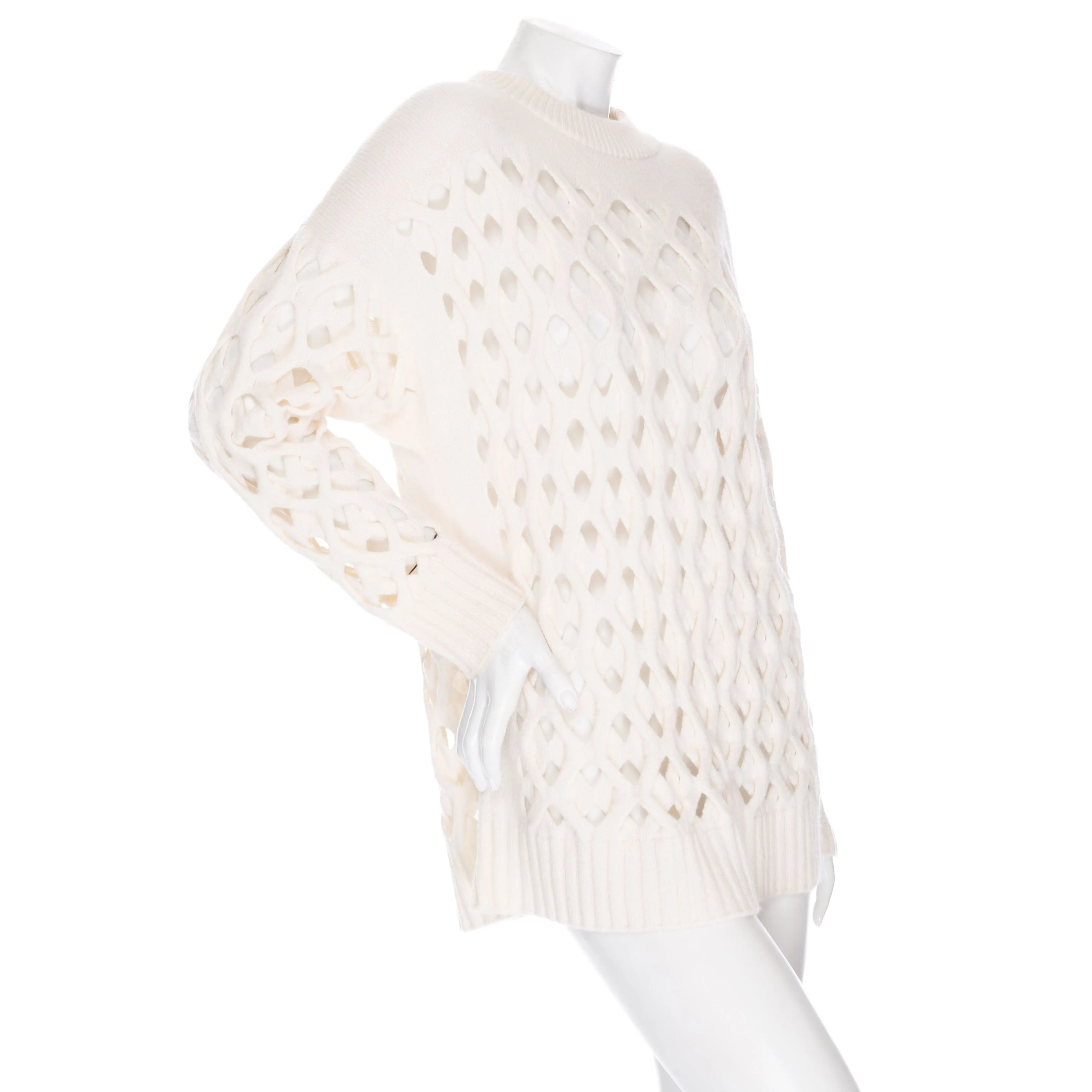 Ivory Wool-Cashmere Open-Knit Sweater