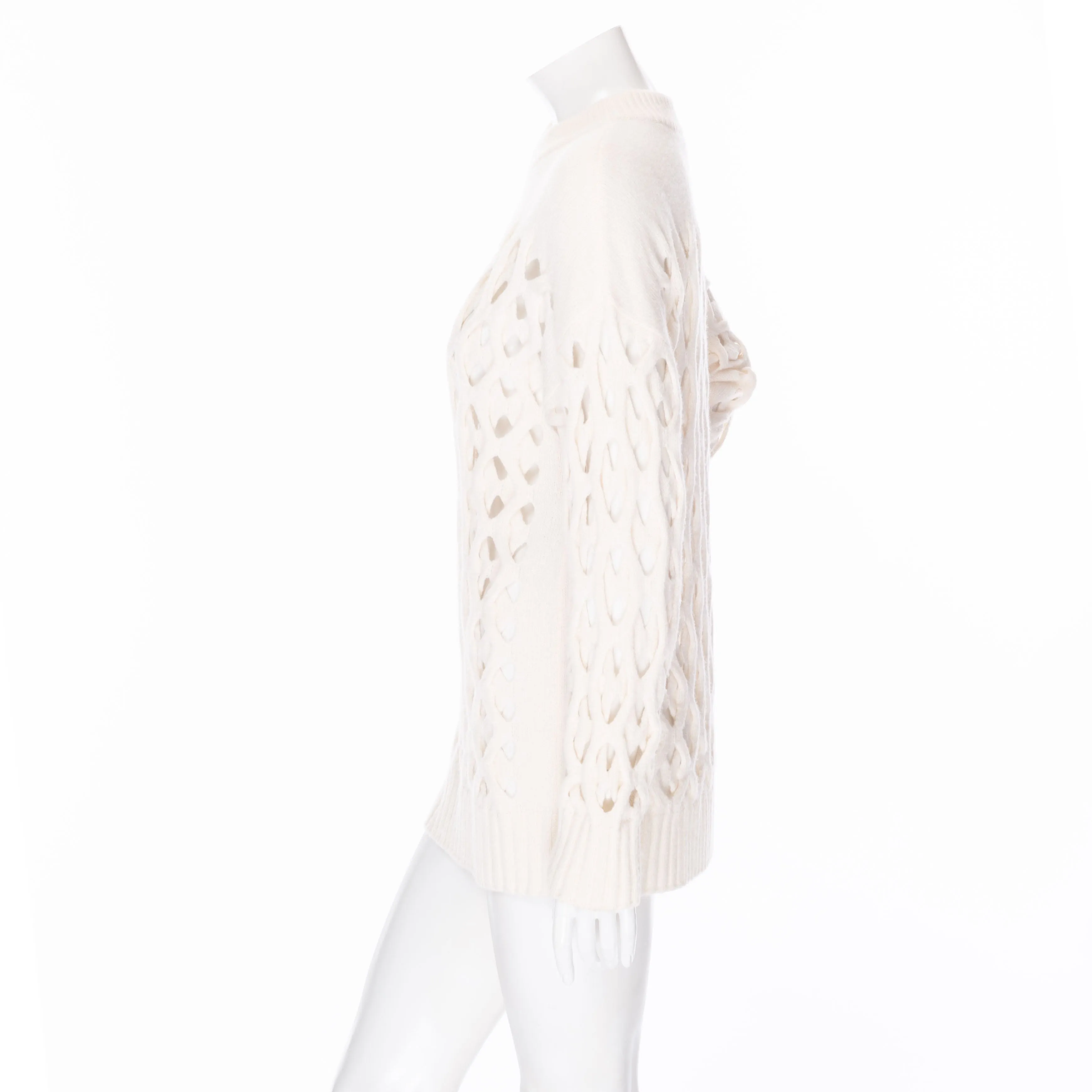 Ivory Wool-Cashmere Open-Knit Sweater