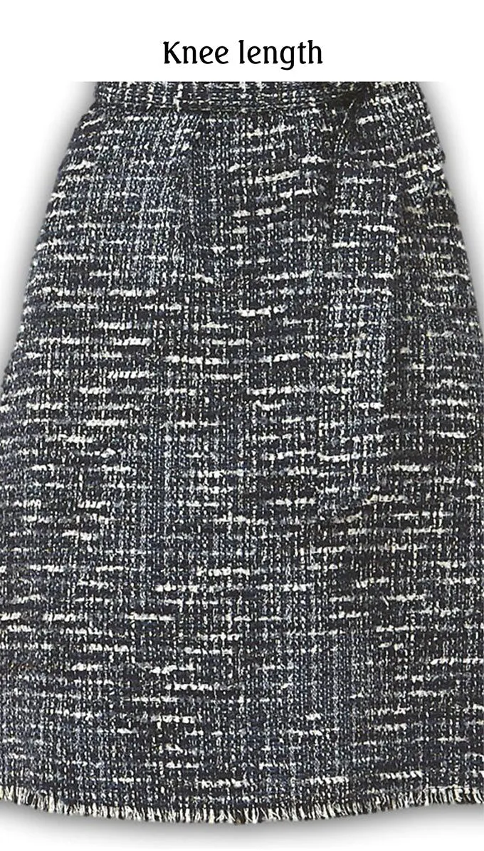 J. Peterman Women's Classic Fit Belted Short Sleeve Crewneck Wool Blend Tweed Dress - Navy and White