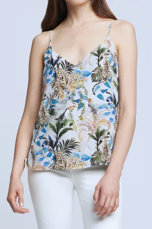 Jane Silk Camisole in Grey Green Animal Palm