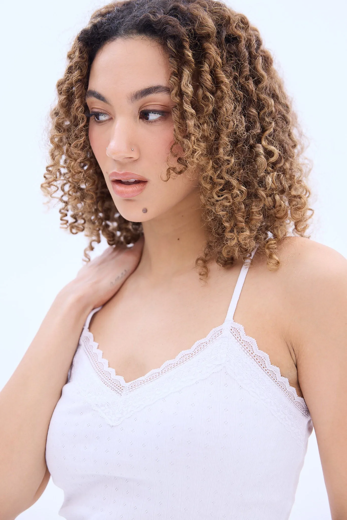 Jaquard Ribbed Lace Trim Camisole