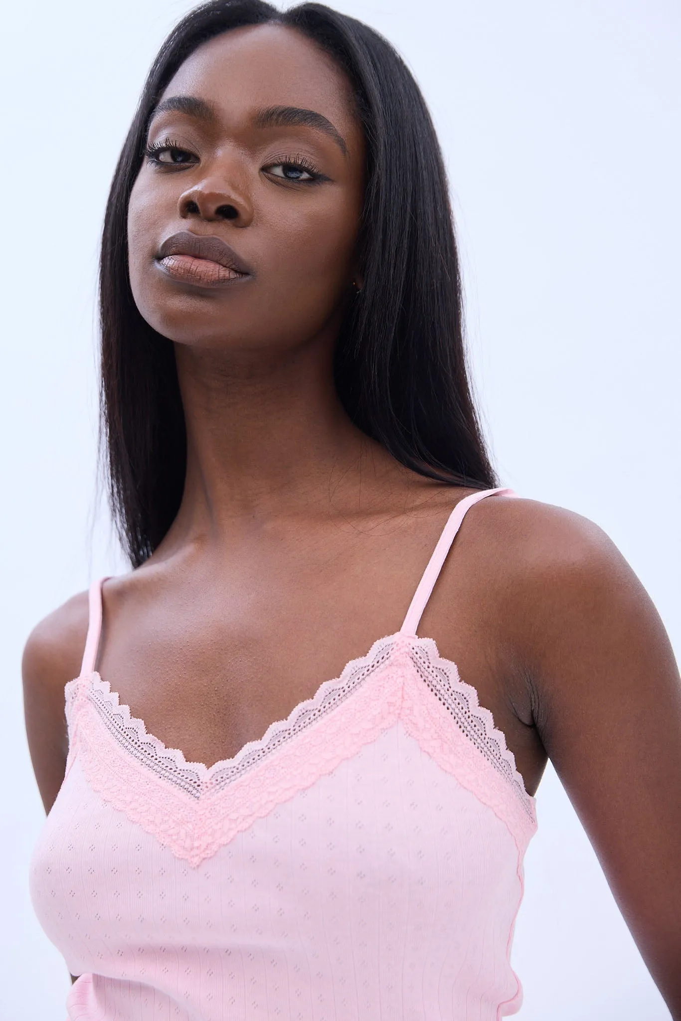 Jaquard Ribbed Lace Trim Camisole