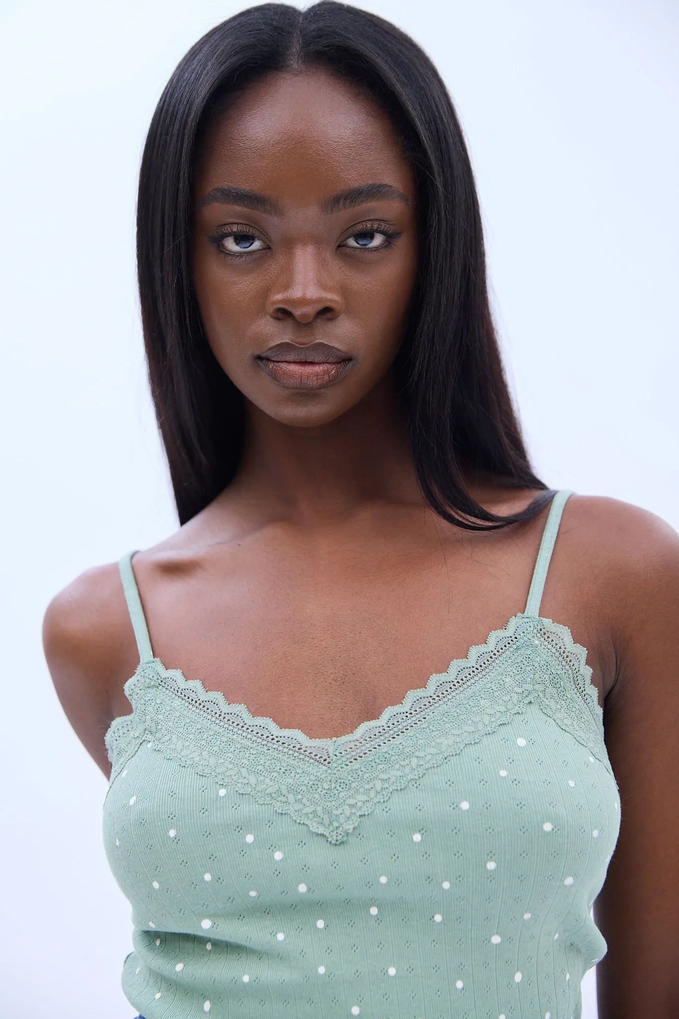 Jaquard Ribbed Lace Trim Camisole