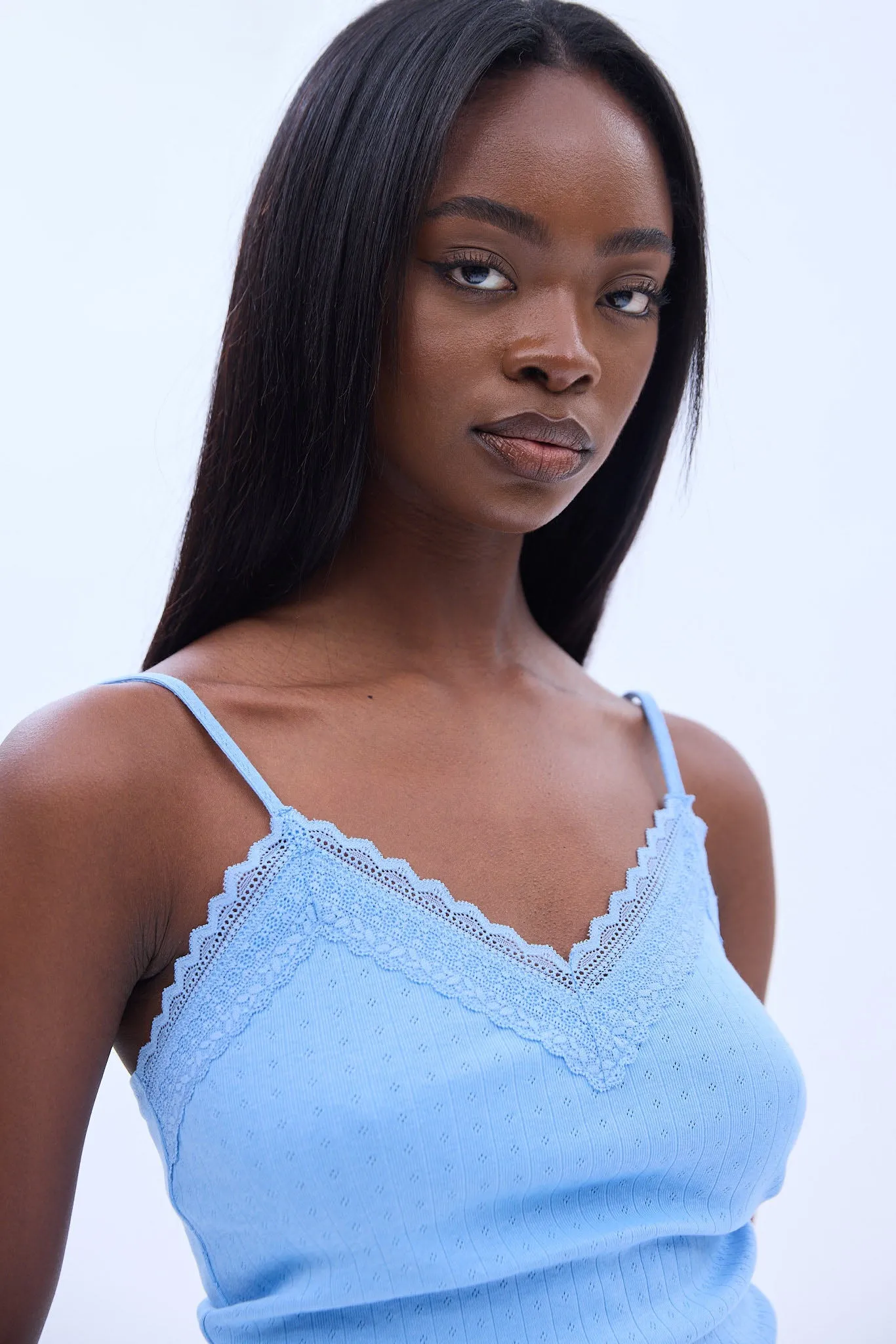 Jaquard Ribbed Lace Trim Camisole