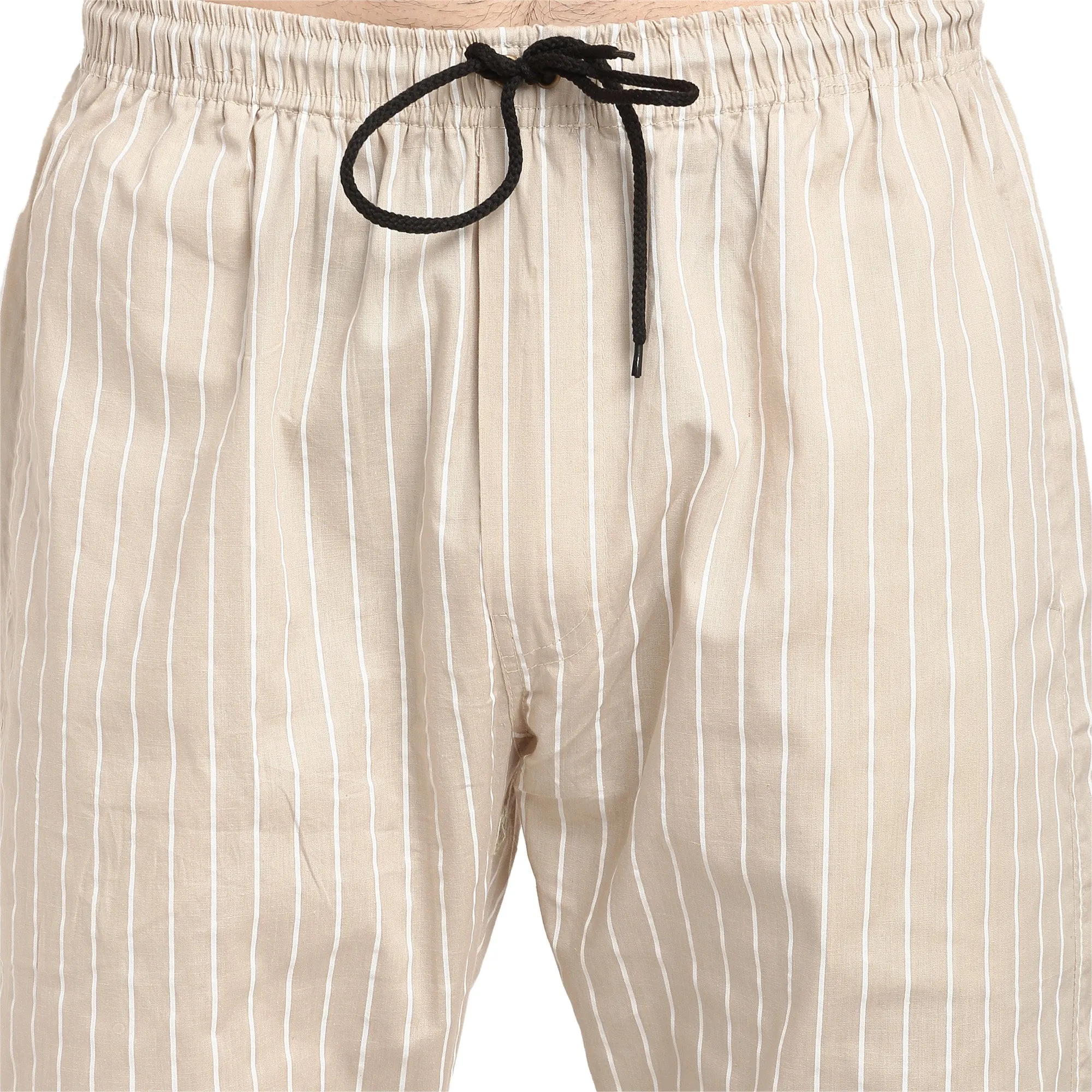 Jashvi Men's Beige Cotton Striped Track Pants
