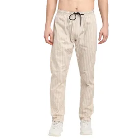 Jashvi Men's Beige Cotton Striped Track Pants