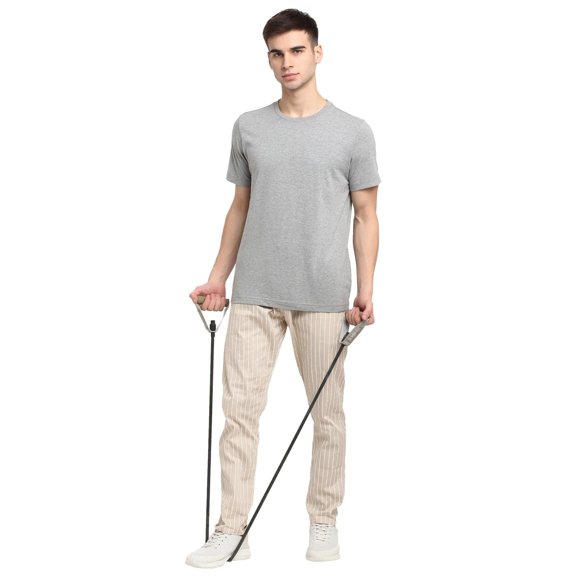 Jashvi Men's Beige Cotton Striped Track Pants