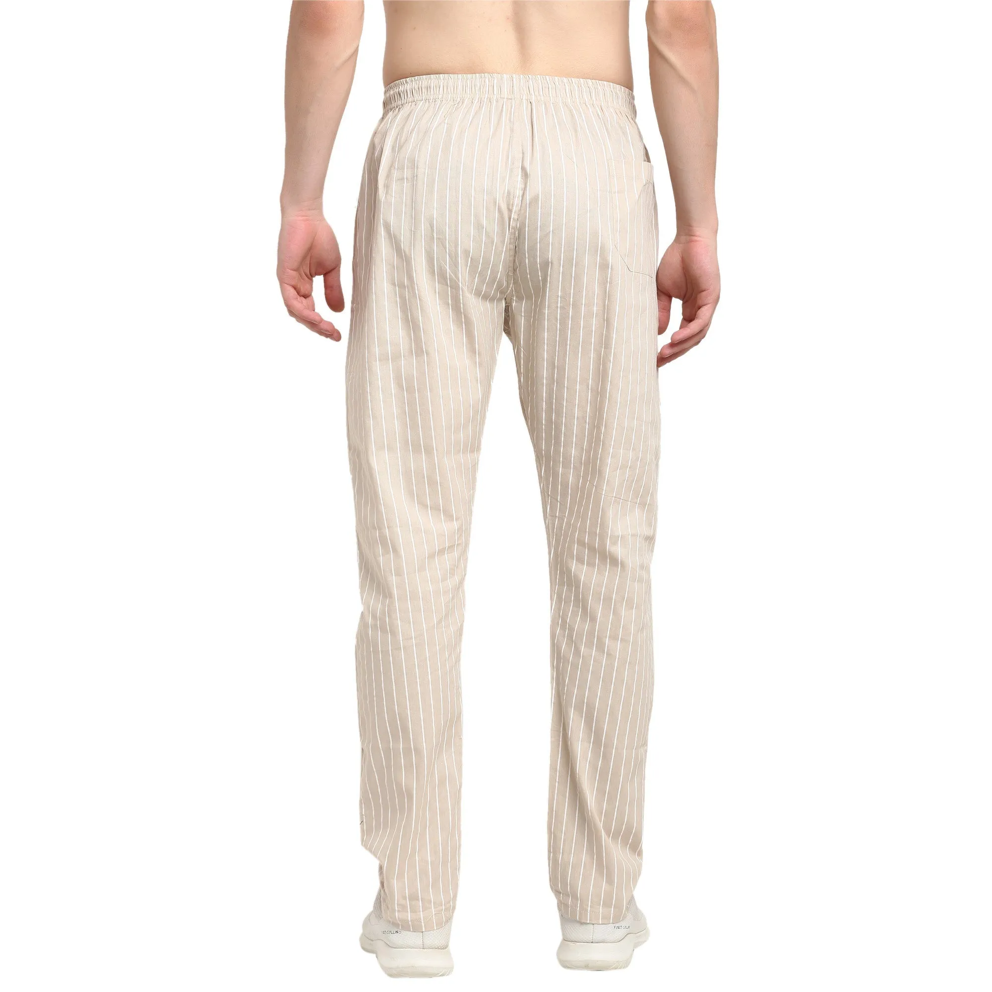 Jashvi Men's Beige Cotton Striped Track Pants