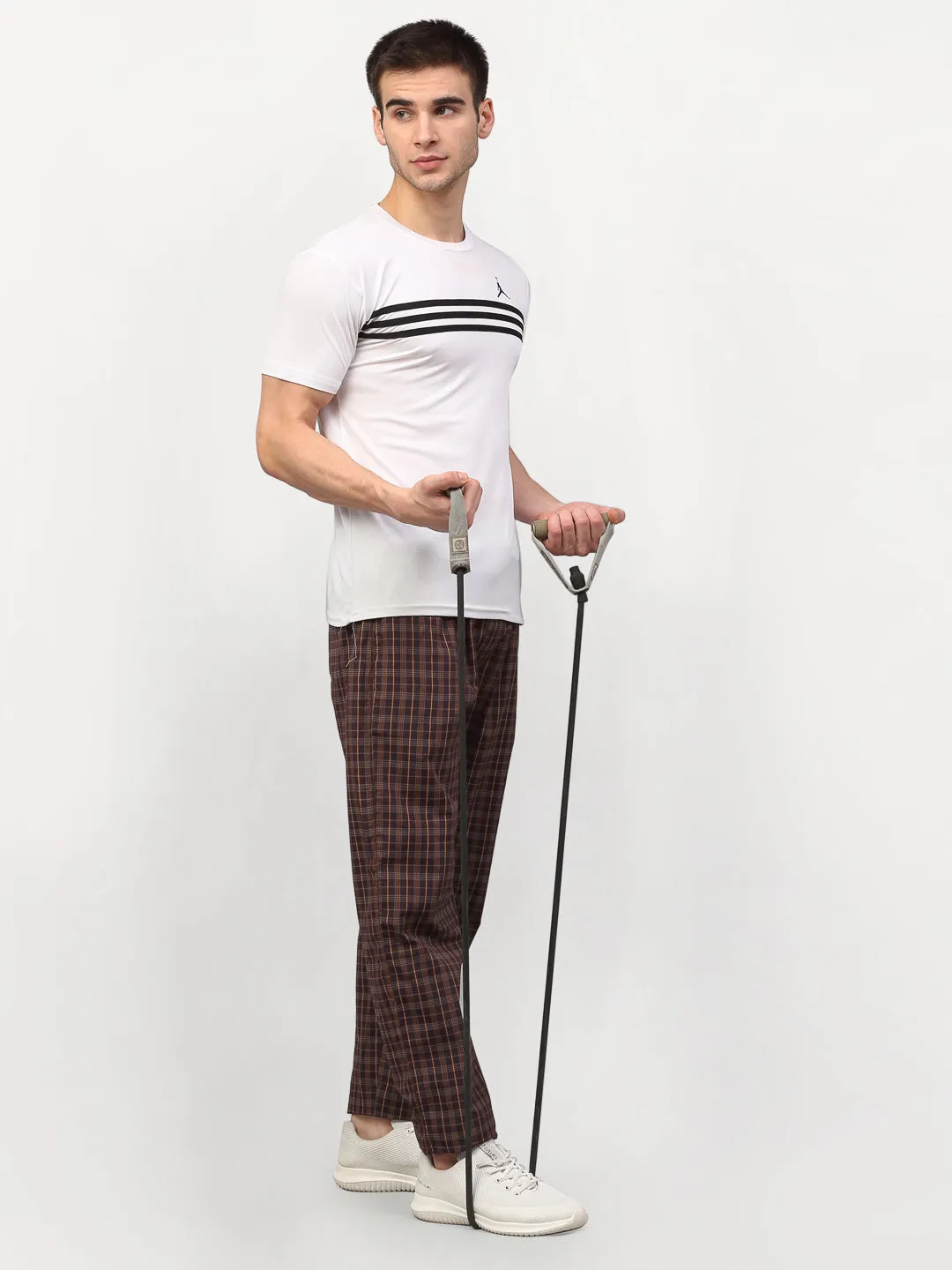 Jashvi Men's Brown Cotton Checked Track Pants