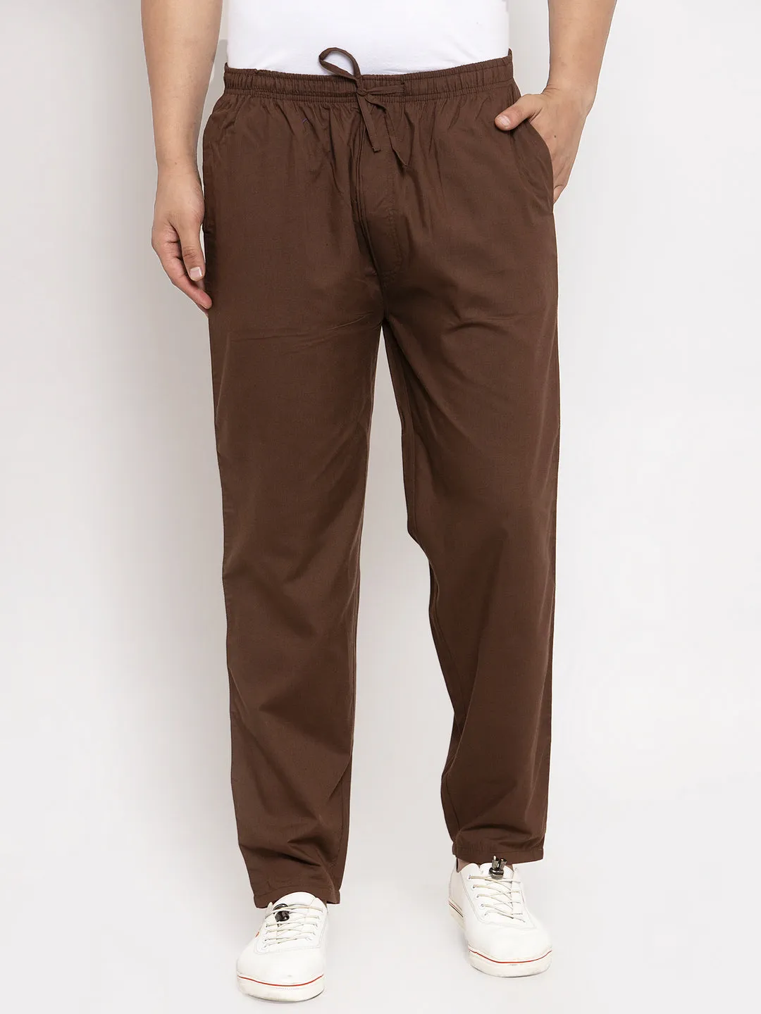 Jashvi Men's Brown Solid Cotton Track Pants