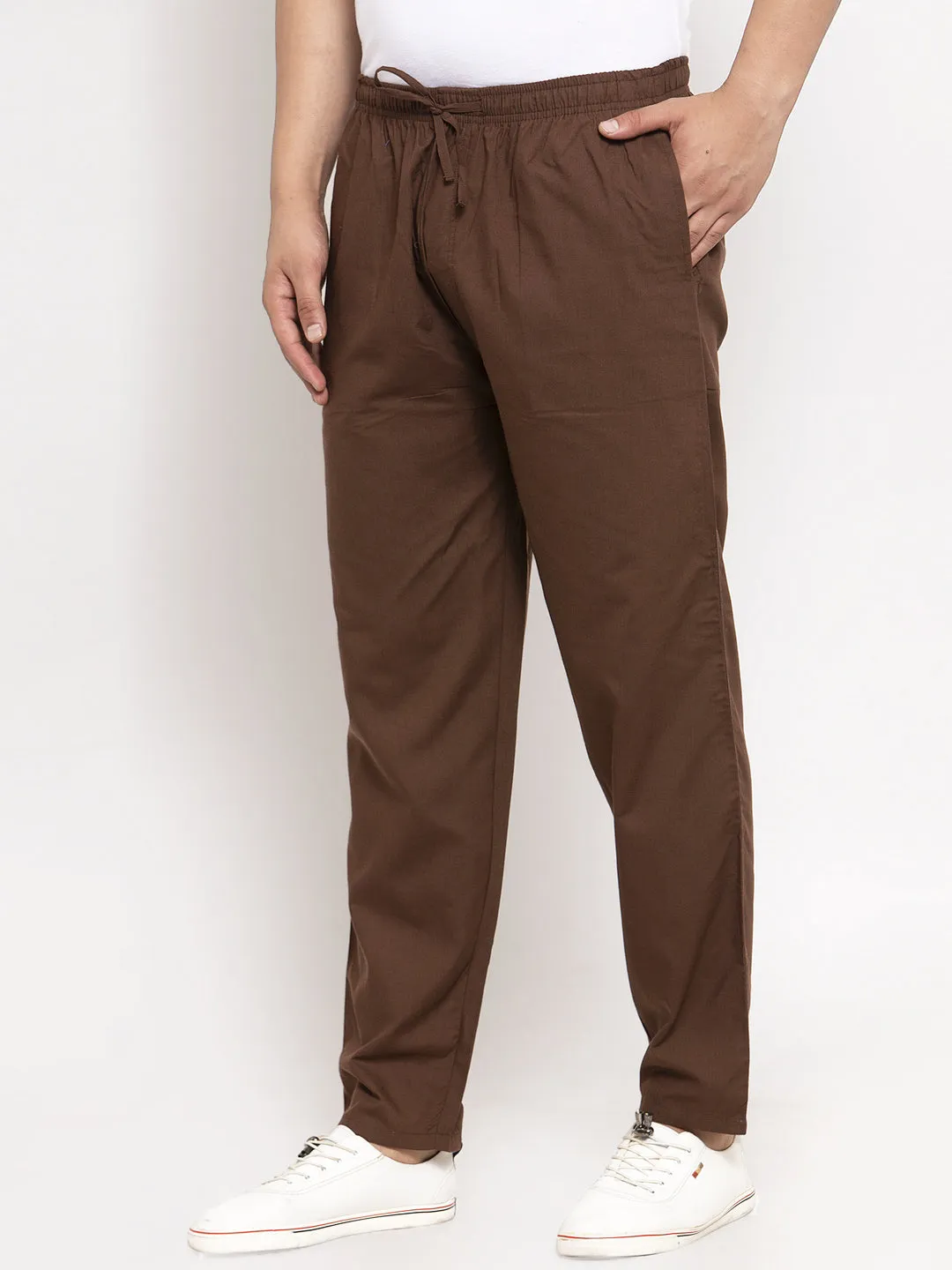 Jashvi Men's Brown Solid Cotton Track Pants