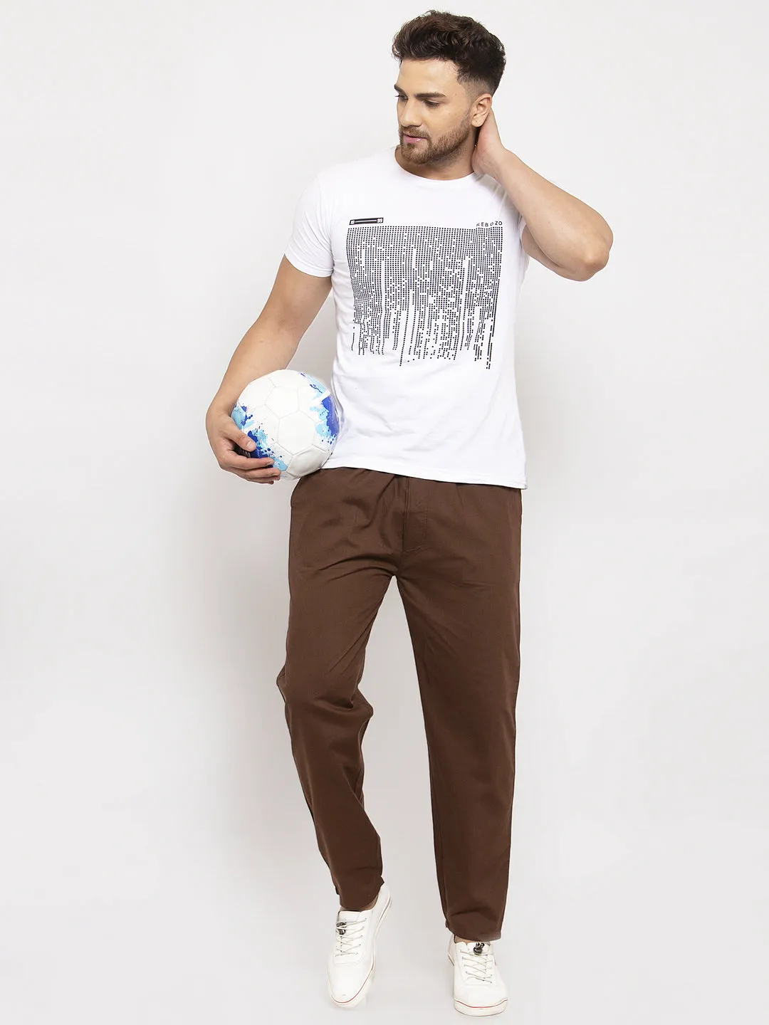 Jashvi Men's Brown Solid Cotton Track Pants
