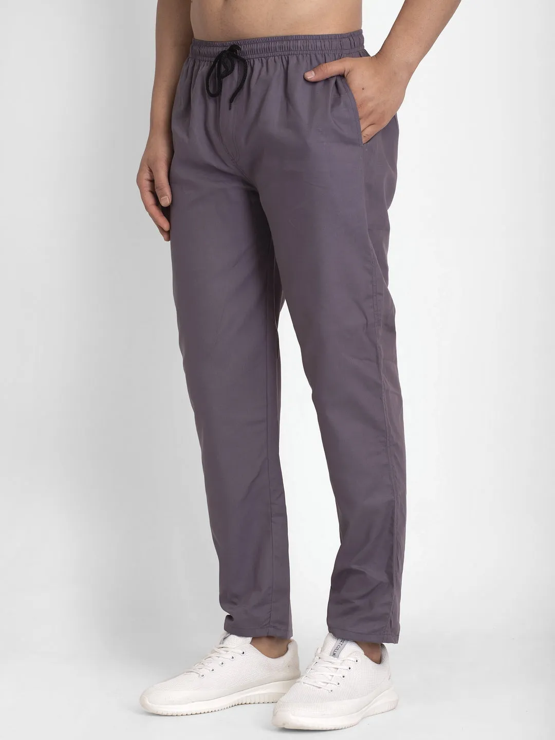 Jashvi Men's Grey Solid Cotton Track Pants