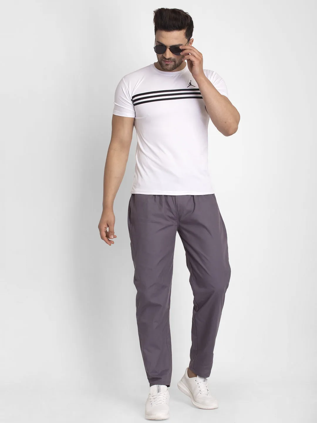 Jashvi Men's Grey Solid Cotton Track Pants