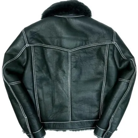 Kashani Forest Green Button Up Shearling Jacket