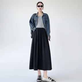Khaki High Waist Chic Pockets Women's Skirts Simple Office Lady Solid Color Loose Casual Fashion Female Skirt Grey Black