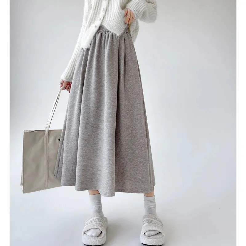 Khaki High Waist Chic Pockets Women's Skirts Simple Office Lady Solid Color Loose Casual Fashion Female Skirt Grey Black