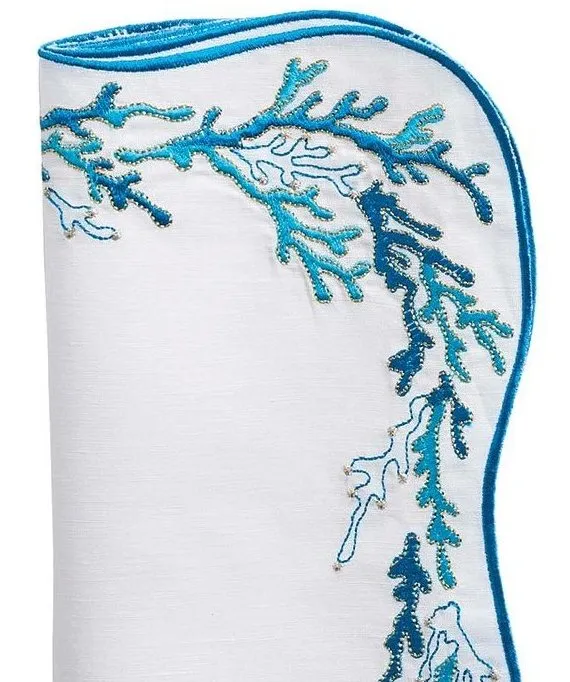 Kim Seybert Embroidered Coral Linen Napkin Sets
