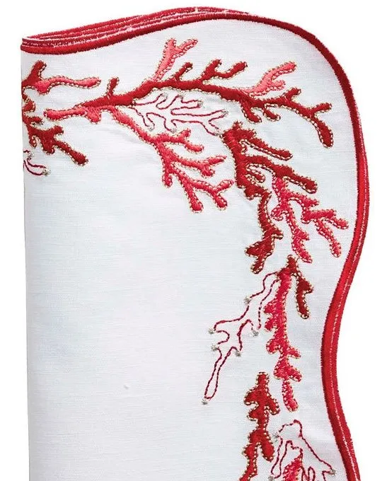 Kim Seybert Embroidered Coral Linen Napkin Sets