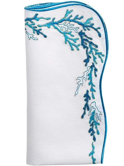 Kim Seybert Embroidered Coral Linen Napkin Sets