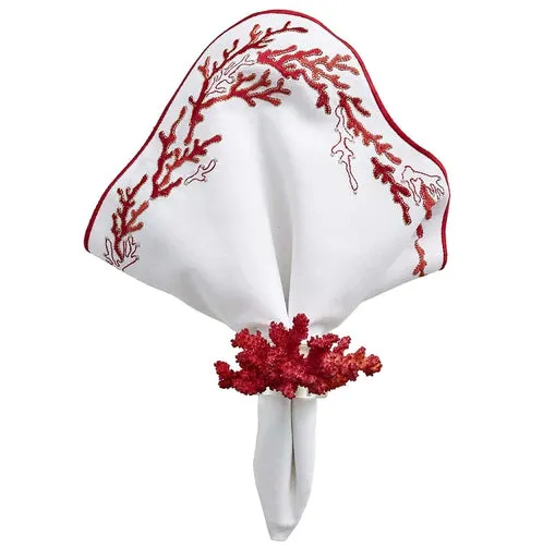 Kim Seybert Embroidered Coral Linen Napkin Sets