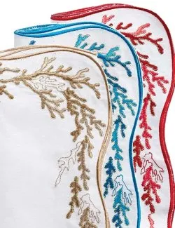 Kim Seybert Embroidered Coral Linen Napkin Sets