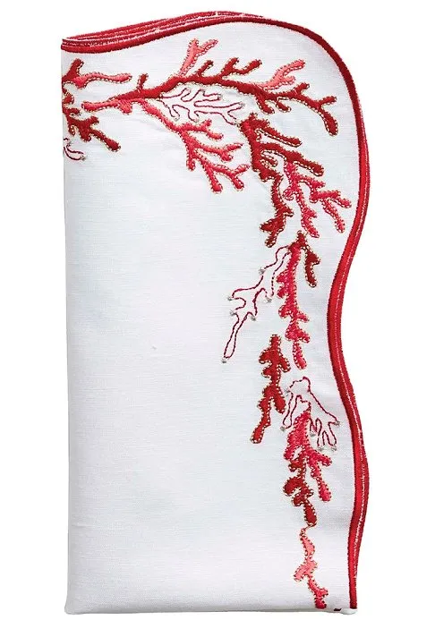 Kim Seybert Embroidered Coral Linen Napkin Sets