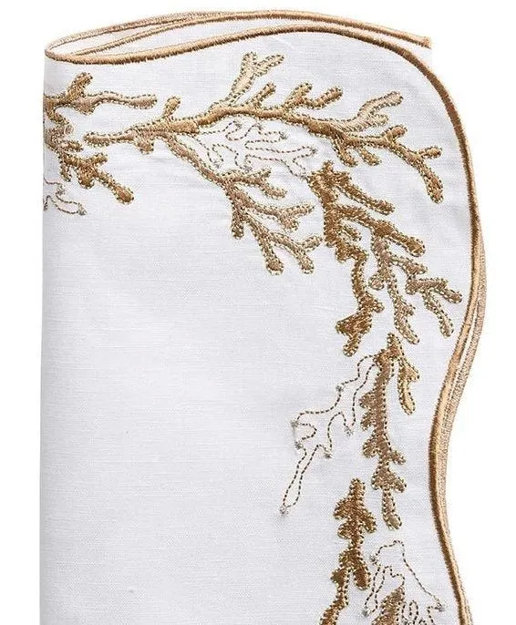 Kim Seybert Embroidered Coral Linen Napkin Sets