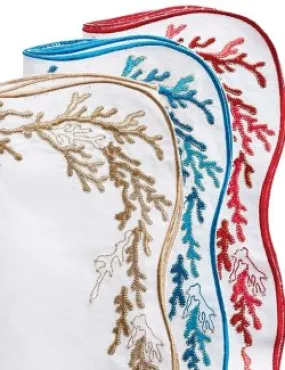 Kim Seybert Embroidered Coral Linen Napkin Sets