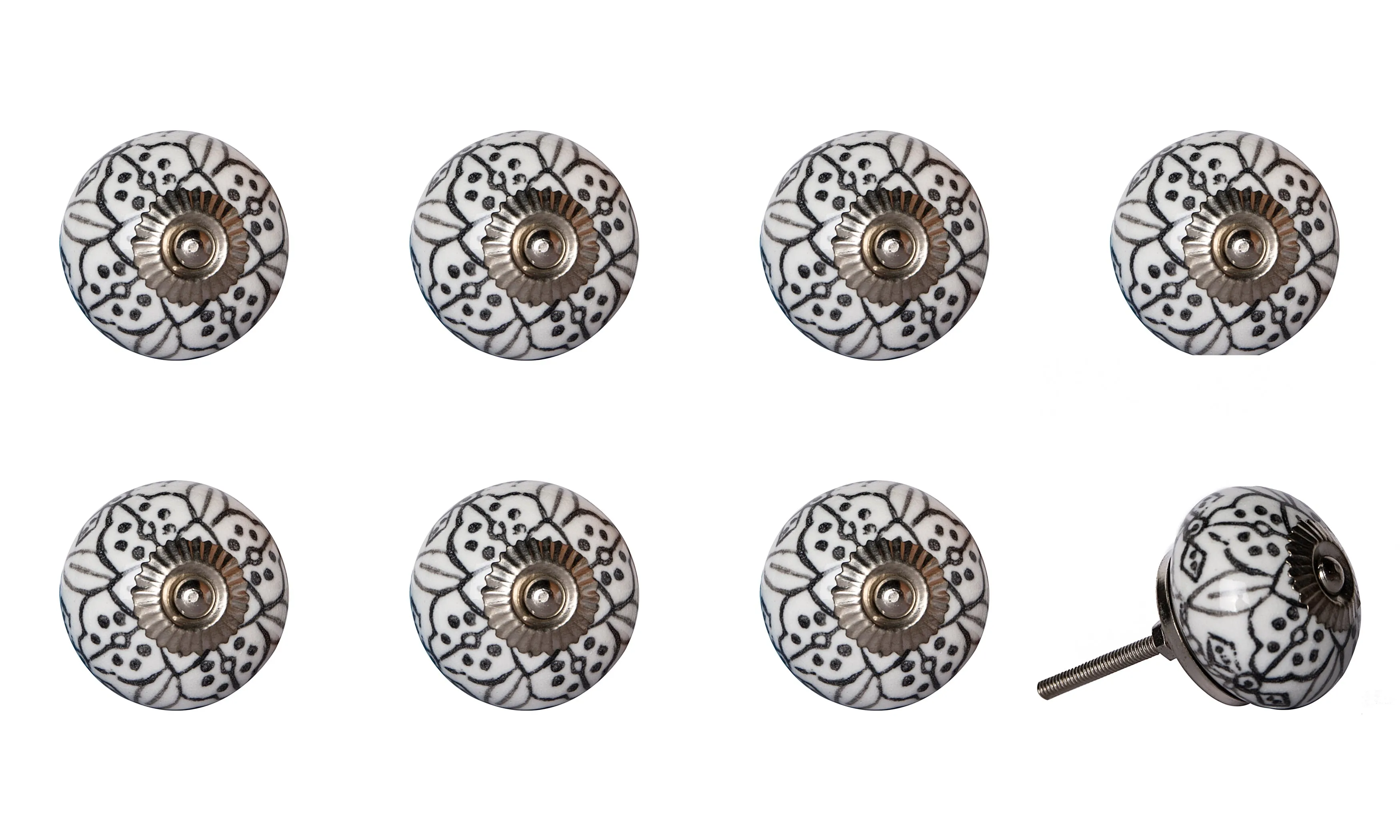 Knob-It Home Decor Classic Cabinet & Drawer Knobs-White/Black Flower/Pewter